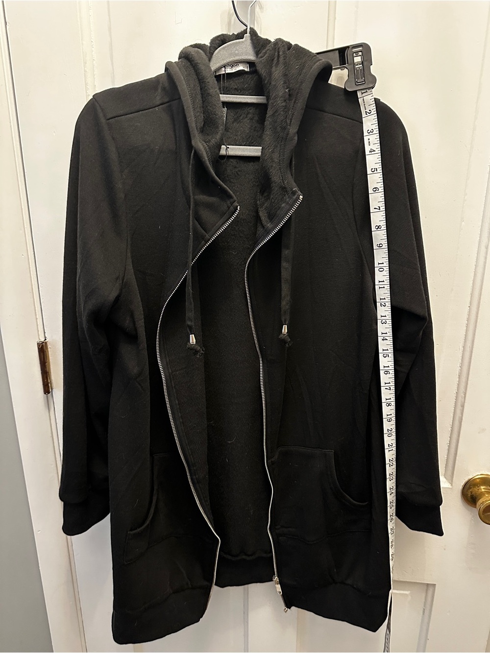 Long Black Zip-Up Hooded sweatshirt jacket. XL